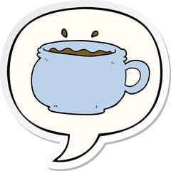 cartoon hot cup of coffee and speech bubble sticker