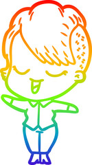 rainbow gradient line drawing happy cartoon girl