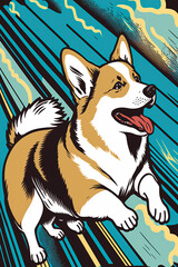 Portrait of Corgi dog with colorful pop art background. Illustration image.	