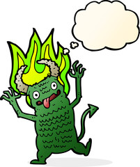 cartoon demon with thought bubble