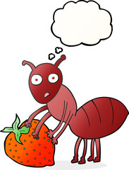 thought bubble cartoon ant with berry