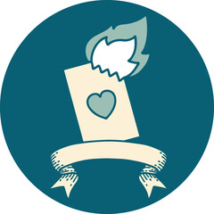 icon with banner of a flaming card