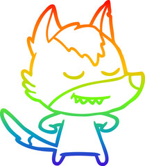 rainbow gradient line drawing friendly cartoon wolf