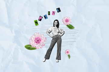 Picture magazine sketch image poster collage of pretty lovely girl posing new spring collection...