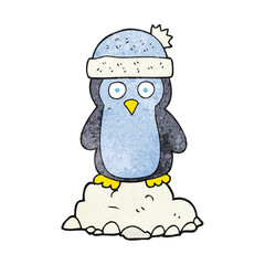 textured cartoon penguin wearing hat