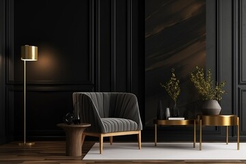 Modern luxury living room interior created with Generative AI technology.