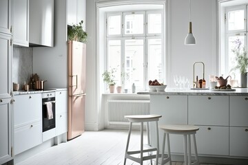 Bright, clean modern kitchen interior created with Generative AI technology.