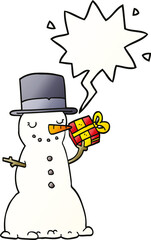 cartoon christmas snowman and speech bubble in smooth gradient style