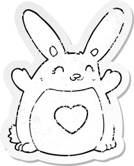 distressed sticker of a cartoon rabbit with love heart