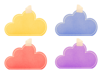 cute cloud shape  sticky notes with adhesive tape strips on transparent background, extracted, isolated, png file