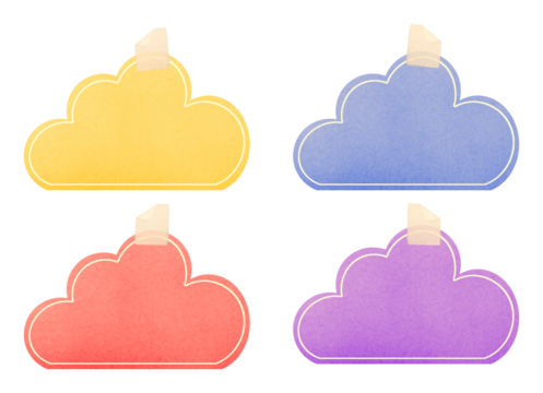 cute cloud shape  sticky notes with adhesive tape strips on transparent background, extracted, isolated, png file - Powered by Adobe