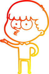 warm gradient line drawing cartoon curious boy