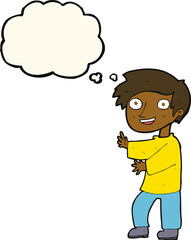cartoon excited boy with thought bubble