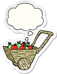 cartoon apple cart and thought bubble as a printed sticker