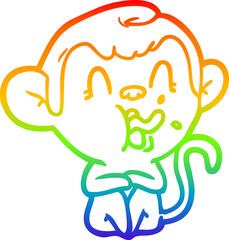 rainbow gradient line drawing crazy cartoon monkey