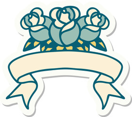 tattoo sticker with banner of a bouquet of flowers
