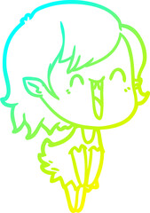 cold gradient line drawing cute cartoon happy vampire girl
