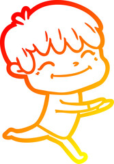 warm gradient line drawing cartoon happy boy