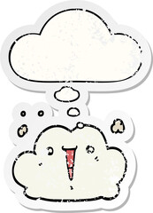 cute cartoon cloud and thought bubble as a distressed worn sticker