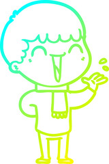 cold gradient line drawing cartoon happy man