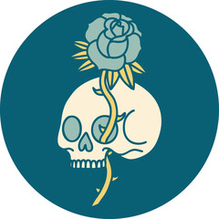 tattoo style icon of a skull and rose