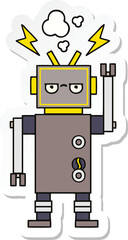 sticker of a cute cartoon malfunctioning robot