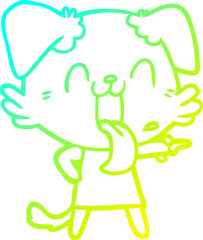 cold gradient line drawing cartoon panting dog in dress