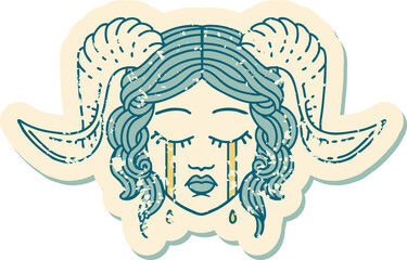 crying tiefling face grunge sticker