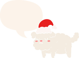 cute christmas dog and speech bubble in retro style