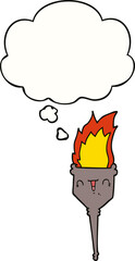cartoon flaming chalice and thought bubble