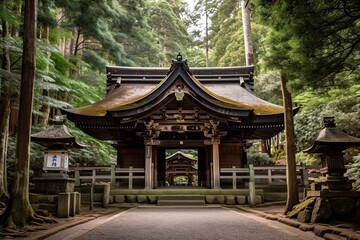 Exploring a Traditional Japanese Shrine: A Mystical Journey Through an Ancient Gate Deep in the Forest: Generative AI