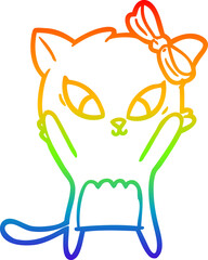 rainbow gradient line drawing cartoon cat