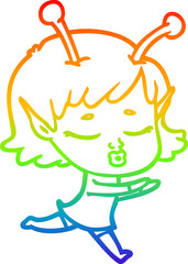 rainbow gradient line drawing cartoon alien girl