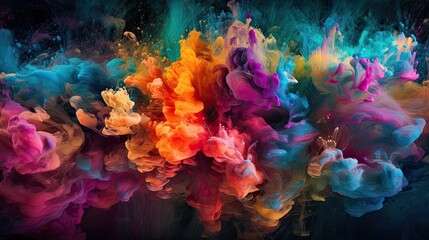 Fototapeta na wymiar Unique Rainbow Texture Visual: Abstract Fantasy Pigment Colours Explosion Powder Background Artwork Design Illustration: Generative AI