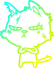 cold gradient line drawing tough cartoon cat