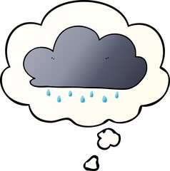 cartoon rain cloud and thought bubble in smooth gradient style
