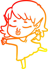 warm gradient line drawing pretty cartoon elf girl dancing