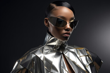 Portrait of a model wearing futuristic clothes 