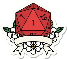 natural one d20 dice roll sticker