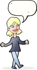 cartoon woman with no worries with speech bubble