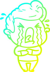 Fototapeta premium cold gradient line drawing cartoon crying man