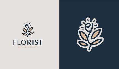 Leaf Flower Tree monoline. Universal creative premium symbol. Vector sign icon logo template. Vector illustration