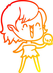warm gradient line drawing cute cartoon happy vampire girl