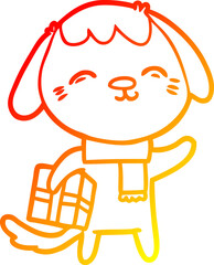 warm gradient line drawing happy cartoon dog