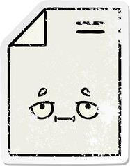 distressed sticker of a cute cartoon sheet of paper