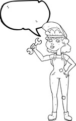 speech bubble cartoon woman with spanner