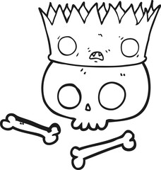 black and white cartoon magic crown on old skull