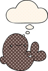 cartoon whale and thought bubble in comic book style