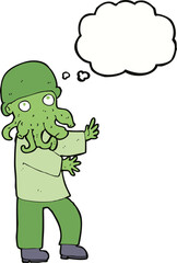 cartoon monster man with thought bubble