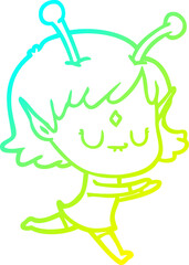 cold gradient line drawing cartoon alien girl